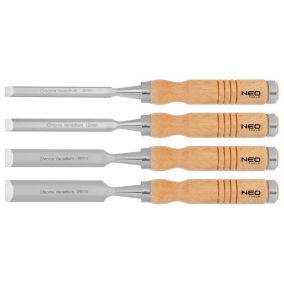 Dłuta NEO TOOLS 6, 12, 18, 24 mm, zestaw 4 szt. Uchwyt drewniany 1 kpl